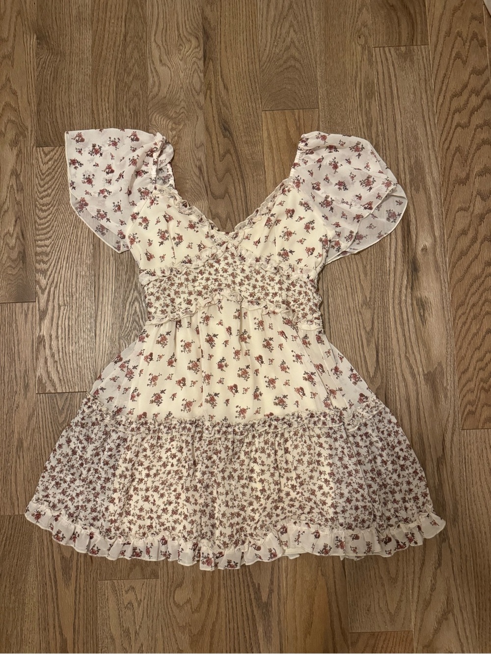 Altar'd State Cream Floral Ruffle Dress